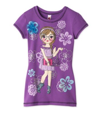 Beautees Girls' 7-16 Purple 3D Girl and Flower Tee