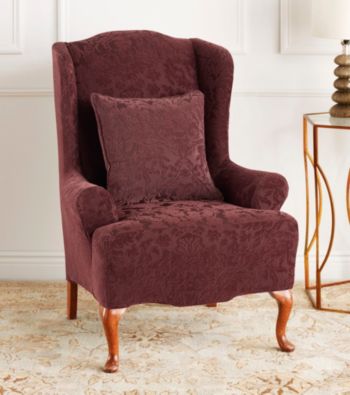 Sure Fit® Stretch Jacquard Damask Wing Chair Slipcover