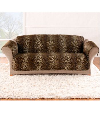 Sure Fit® Velvet Brown Leopard Quilted Quik Loveseat and Sofa Pet Cover