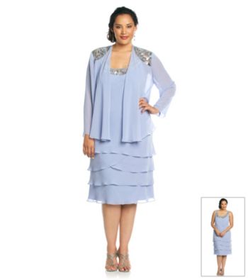 S.L. Fashions Plus Size Chiffon Jacket and Tiered Dress