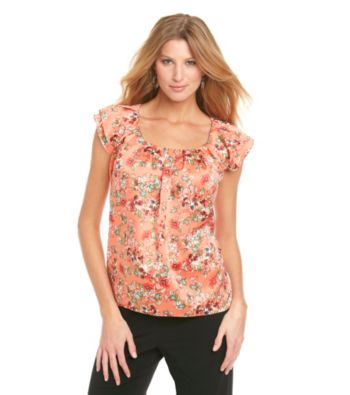 NY Collection Print Allover Woven Scoopneck