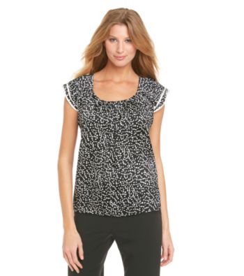 NY Collection Dot Printed Top With Trim