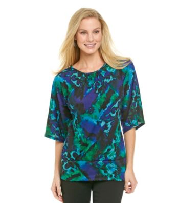 NY Collection 3/4 Sleeve Printed Top With Banded Bottom