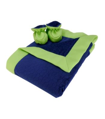 Trend Lab Navy Blue/Green Mosaic Burnout Velour Blanket and Booties Set