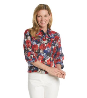 Ruby Rd.® Point Collar All Over Floral Print Shirt