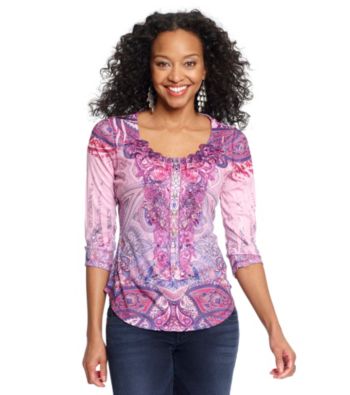 Oneworld® Petites' Printed Embroidered Henley