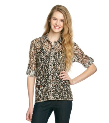 Belle du Jour Juniors' Allover Lace Animal Print Shirt