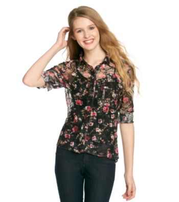 Belle du Jour Juniors' Allover Lace Floral Print Shirt