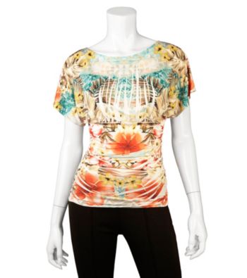 A. Byer Juniors' Shirred Sublimation Top