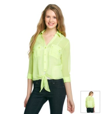 Sequin Hearts® Juniors' Tie-Front Back Cutout Shirt