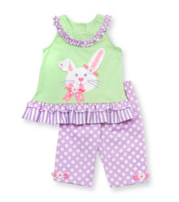 Rare Editions® Baby Girls' Green/Purple Easter Bunny Leggings Set