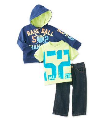 Nannette® Baby Boys' Navy 3-pc. Baseball Hoodie Set