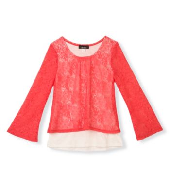 Amy Byer Girls' 7-16 Coral Lace Popover Top