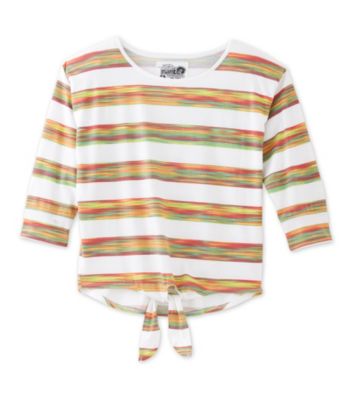 Mambo® Girls' 7-16 Printed Striped Tie Front Tee