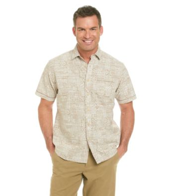 Paradise Collection® Men's Short Sleeve Chambray Floral Printed Slub Woven