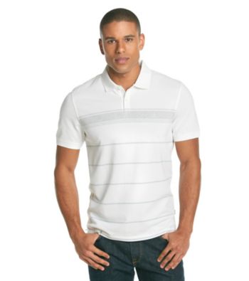 Calvin Klein Men's White Short Sleeve Striped Pique Button Polo