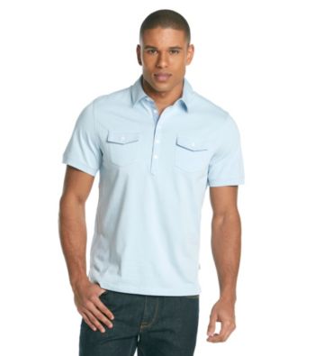 Calvin Klein Men's Cashmere Blue Short Sleeve Jersey 2 Pocket Button Polo