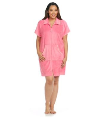 Jasmine Rose® Plus Size Stripe Trim Short Zip Robe