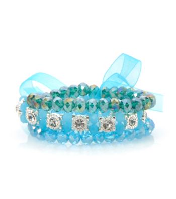 L&J Accessories Triple Row Aqua Glass Stretch Bracelet