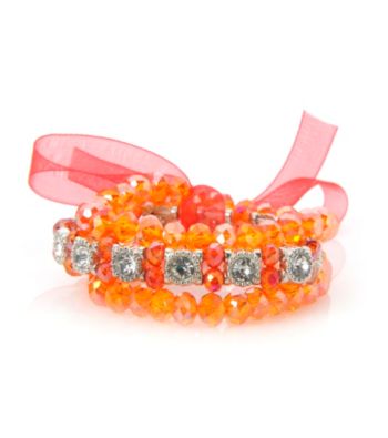 L&J Accessories Triple Row Orange Glass Stretch Bracelet
