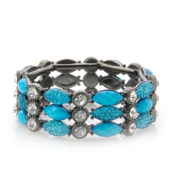 L&J Accessories Turquoise Glass Agate Stone Link Stretch Bracelet