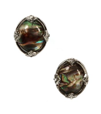 Napier® Silvertone and Blue Abalone Oval Button Clip Earrings