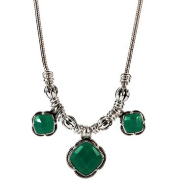 Napier® Silvertone and Turquoise Reversible Frontal Necklace