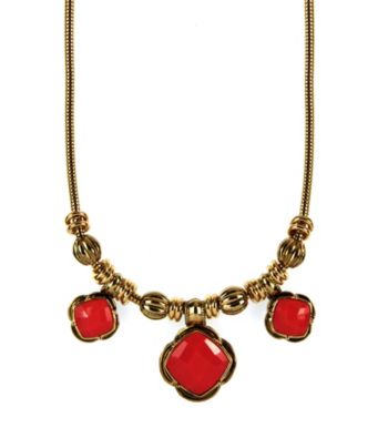 Napier® Goldtone and Coral Reversible Frontal Necklace
