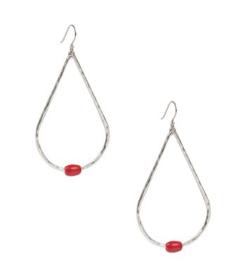 Lucky Brand® Silvertone & Red Oblong Hoop Earrings