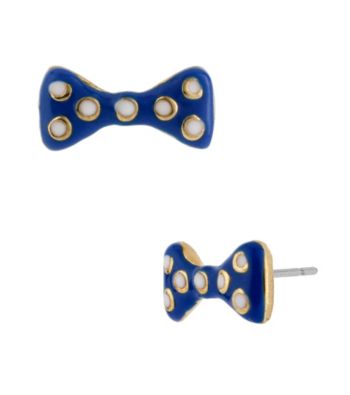 Betsey Johnson® Blue Polka Dot Bow Stud Earrings