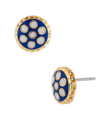 Betsey Johnson® Blue Polka Dot Round Stud Earrings
