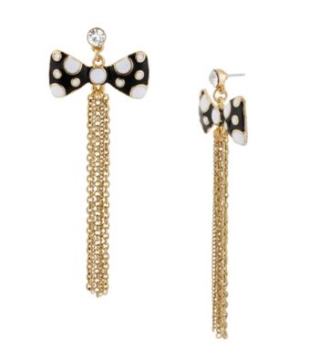 Betsey Johnson® Black Polka Dot Bow Multi Chain Linear Earrings