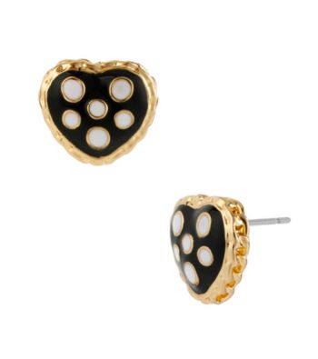 Betsey Johnson® Black Polka Dot Heart Stud Earrings