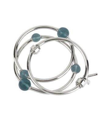 Kenneth Cole® Blue Bead and Silvertone Stretch Bangle Bracelet Set