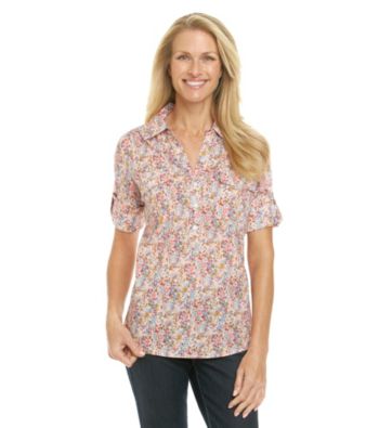 Cathy Daniels® Floral Button Y-Neck Shirt with Epaulets