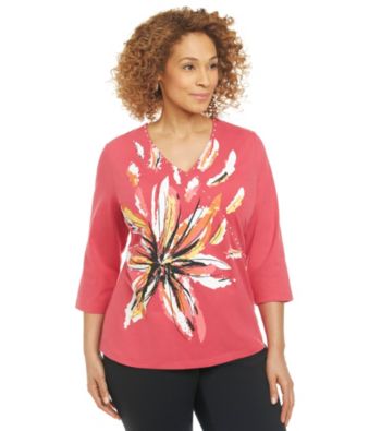Breckenridge® Plus Size Flower Surplice Knit Tee