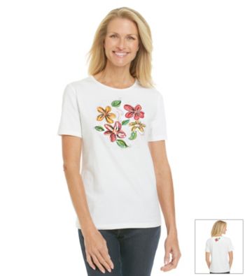 Breckenridge® Floral and Sequins Crewneck Tee