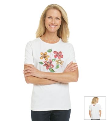 Breckenridge® Petites' Flower and Sequins Crewneck Tee