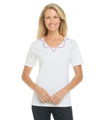 Breckenridge Classic White Short Sleeve V-Neck Embellished Tee