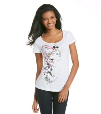 Oneworld® Heart Print Striped Tee