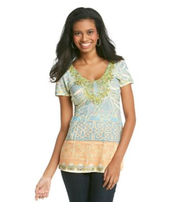 Oneworld® Mini Stripe Lace Neck Tee