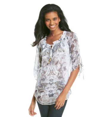 Oneworld® Tie-up Sheer Blouse