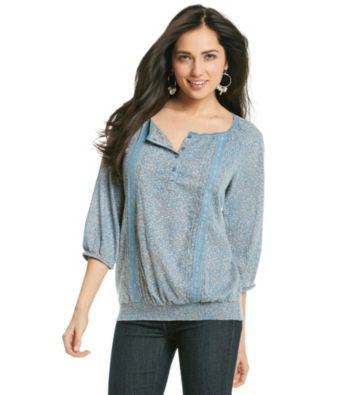 Ruff Hewn Printed Pintuck Peasant Top