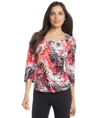 Laura Ashley® Abstract Palm Print Scoopneck Tee