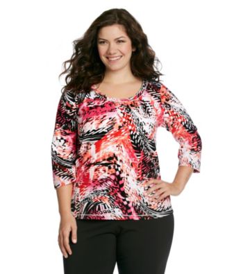 Laura Ashley® Plus Size Abstract Palm Print Scoopneck Tee