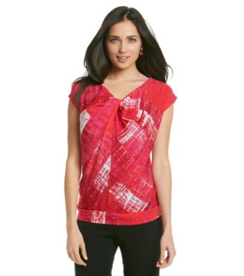 Laura Ashley® Petites' Brushed Plaid Twist Front Top