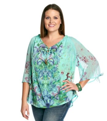 Oneworld® Plus Size Printed Peasant Woven Top