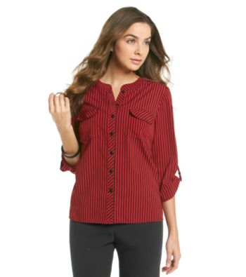 Notations® Petites' Striped Button Front Blouse
