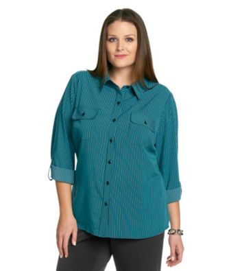 Notations® Plus Size Striped Roll-Tab Shirt