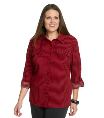 Notations® Plus Size Striped Buttonfront Blouse